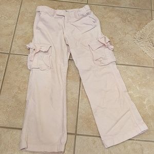 Shell pink girls velvet pants with bows on pockets